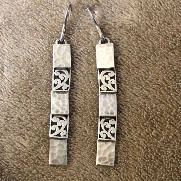 LOIS HILL Sterling Silver Drop Dangle Alternating Hammered Filigree Earrings - Picture 11 of 16